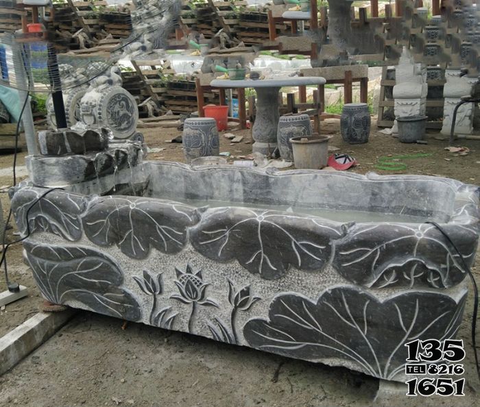 缸雕塑-仿古荷花方形庭院養魚缸雕塑 缸雕塑-仿古荷花方形庭院養魚缸雕塑高清圖片