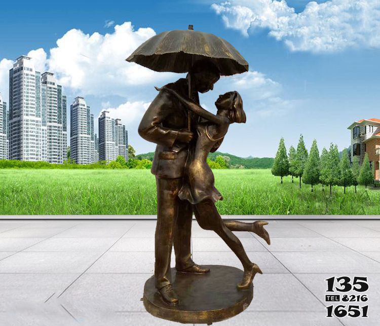 情侶雕塑-公園銅雕打傘接吻的情侶雕塑 情侶雕塑-公園銅雕打傘接吻的情侶雕塑高清圖片