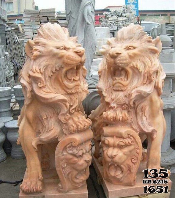 獅子雕塑-戶外晚霞紅創意獅子雕塑 獅子雕塑-戶外晚霞紅創意獅子雕塑高清圖片