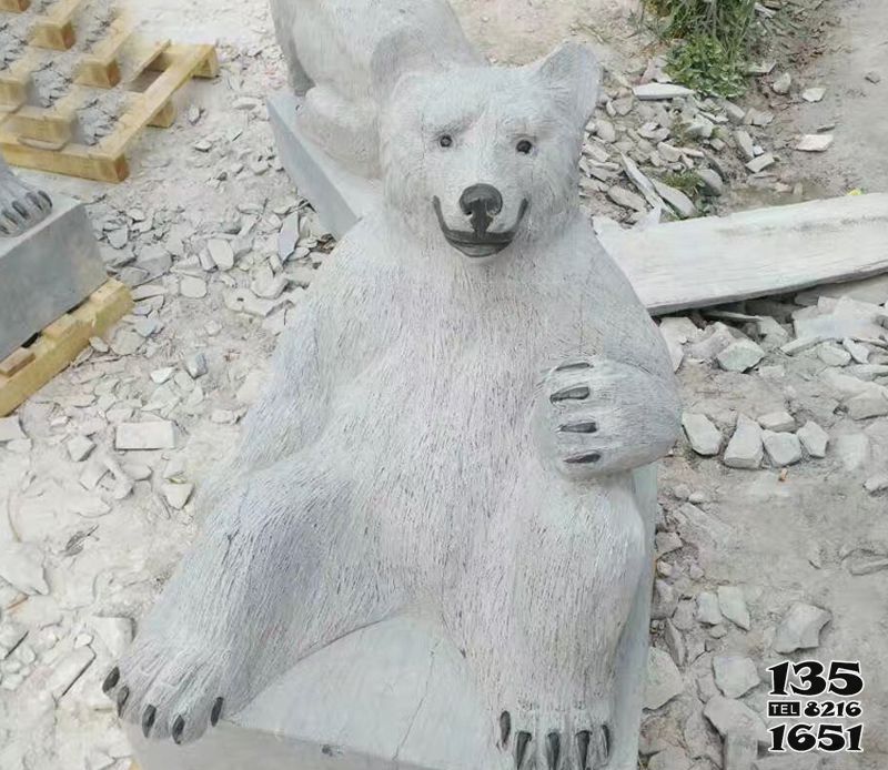 熊雕塑-動物園擺放仿真大理石白熊石雕高清圖片