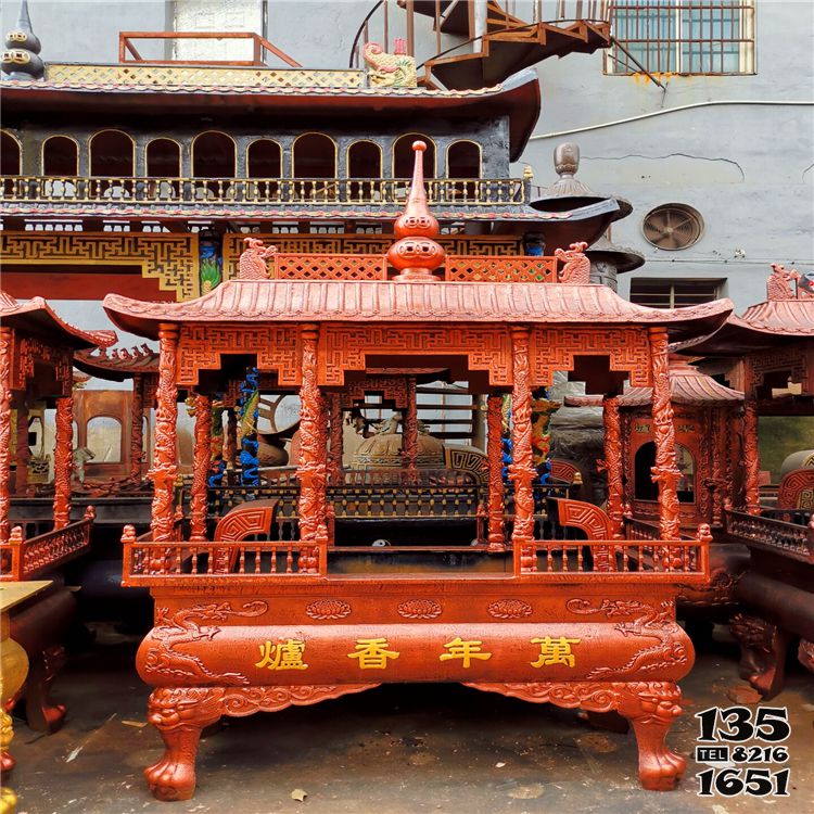 香爐雕塑-寺院鑄銅浮雕龍柱長形香爐擺件 香爐雕塑-寺院鑄銅浮雕龍柱長形香爐擺件高清圖片