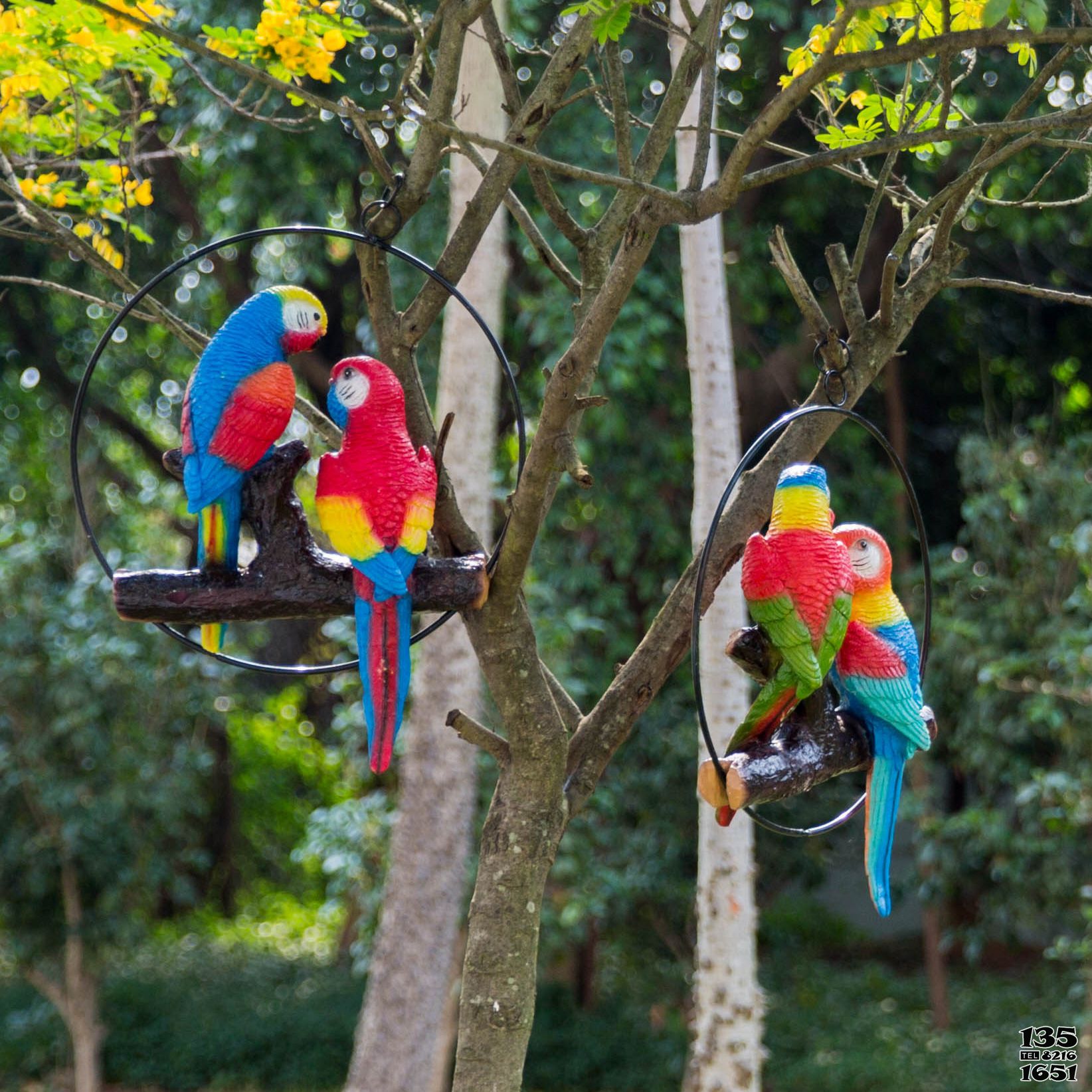 鸚鵡雕塑-動物園樹上休息的玻璃鋼鸚鵡雕塑 鸚鵡雕塑-動物園樹上休息的玻璃鋼鸚鵡雕塑高清圖片