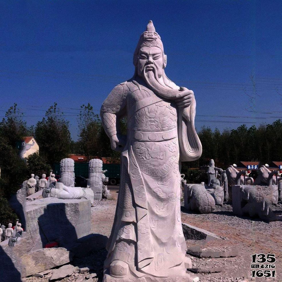 關公雕塑-大理石石雕戶外大型關公雕塑 關公雕塑-大理石石雕戶外大型關公雕塑高清圖片