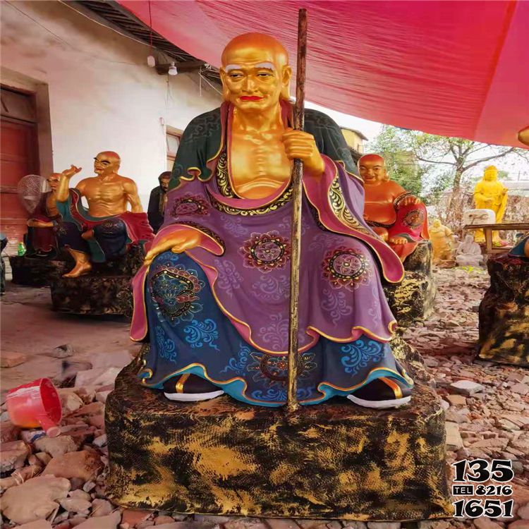 十八羅漢雕塑-玻璃鋼彩繪拿著棍子的十八羅漢雕塑 十八羅漢雕塑-玻璃鋼彩繪拿著棍子的十八羅漢雕塑高清圖片
