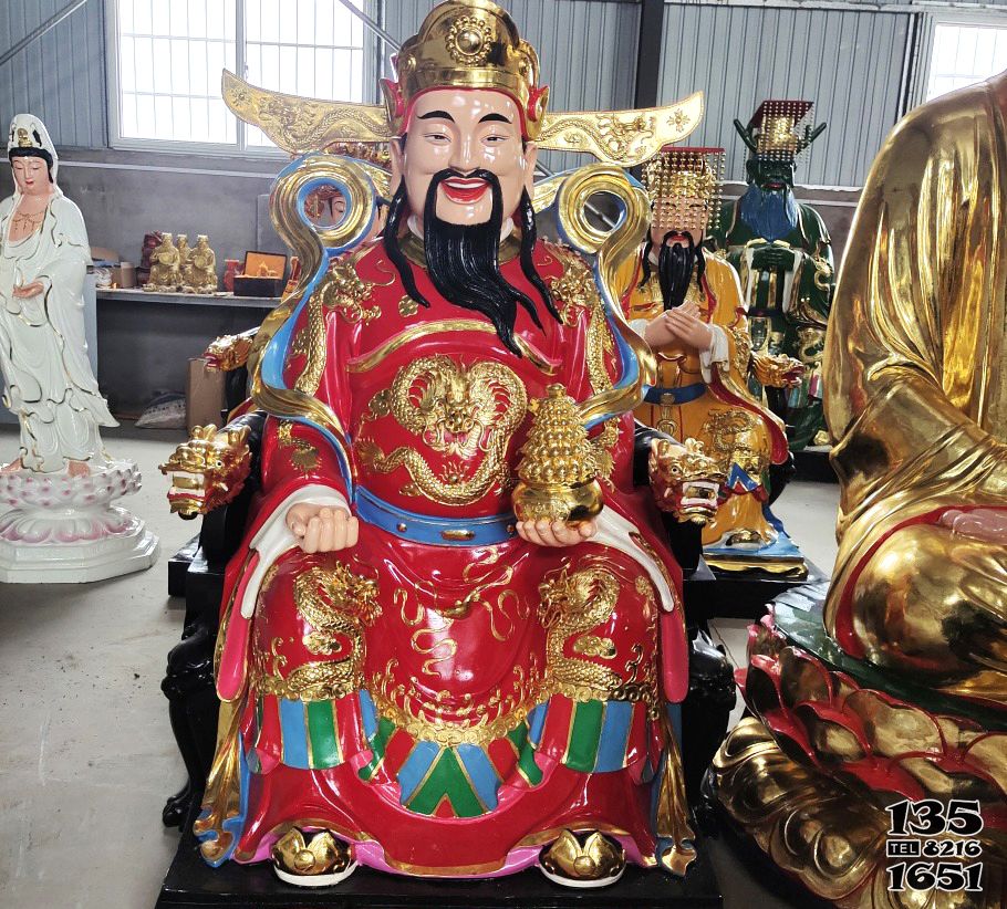 財神雕塑-玻璃鋼彩繪手拿元寶寺廟供奉神佛財神雕塑 財神雕塑-玻璃鋼彩繪手拿元寶寺廟供奉神佛財神雕塑高清圖片