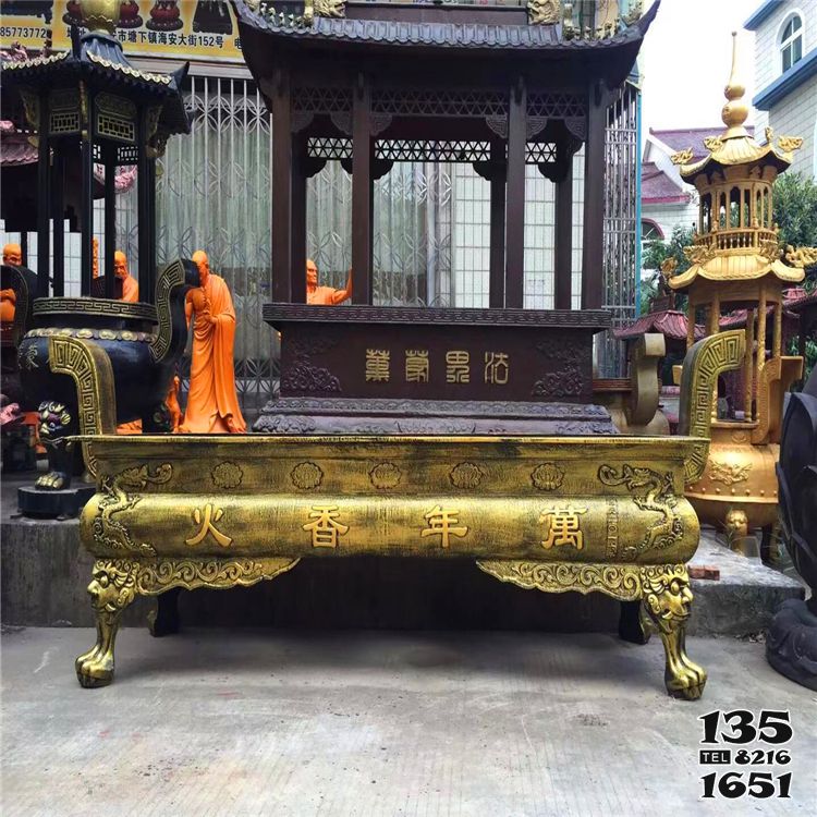 香爐雕塑-景觀寺廟大型純銅長形鎏金香爐雕塑 香爐雕塑-景觀寺廟大型純銅長形鎏金香爐雕塑高清圖片