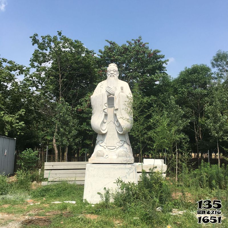 孔子雕塑-漢白玉校園園林孔子石雕像 孔子雕塑-漢白玉校園園林孔子石雕像高清圖片