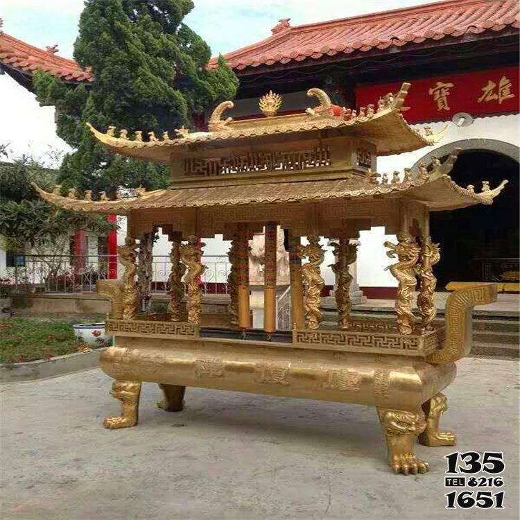 香爐雕塑-寺院門前擺放鑄鐵漆金香爐雕塑 香爐雕塑-寺院門前擺放鑄鐵漆金香爐雕塑高清圖片