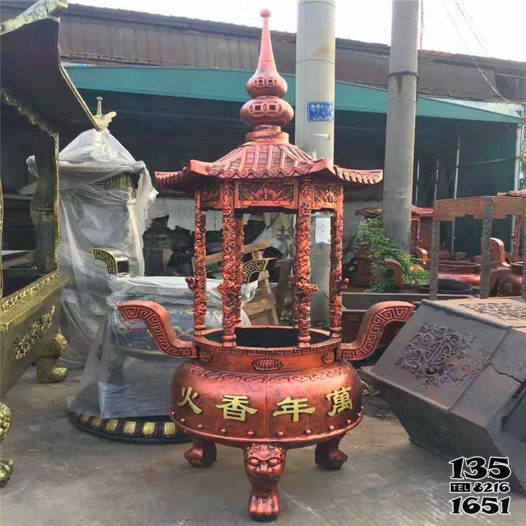 香爐雕塑-寺廟景觀擺放圓形寶蓋鑄銅香爐 香爐雕塑-寺廟景觀擺放圓形寶蓋鑄銅香爐高清圖片