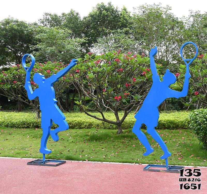 不銹鋼公園打羽毛球人物雕塑 不銹鋼公園打羽毛球人物雕塑高清圖片
