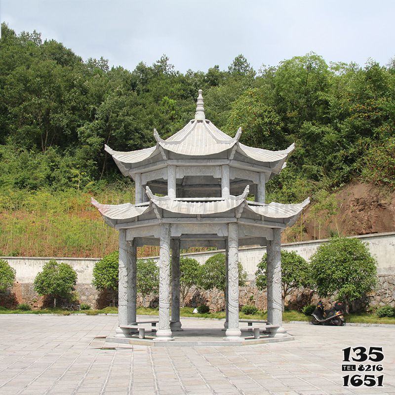 涼亭雕塑-仿古建筑復式斗拱鼎寺院擺放青石雕刻涼亭雕塑 涼亭雕塑-仿古建筑復式斗拱鼎寺院擺放青石雕刻涼亭雕塑高清圖片