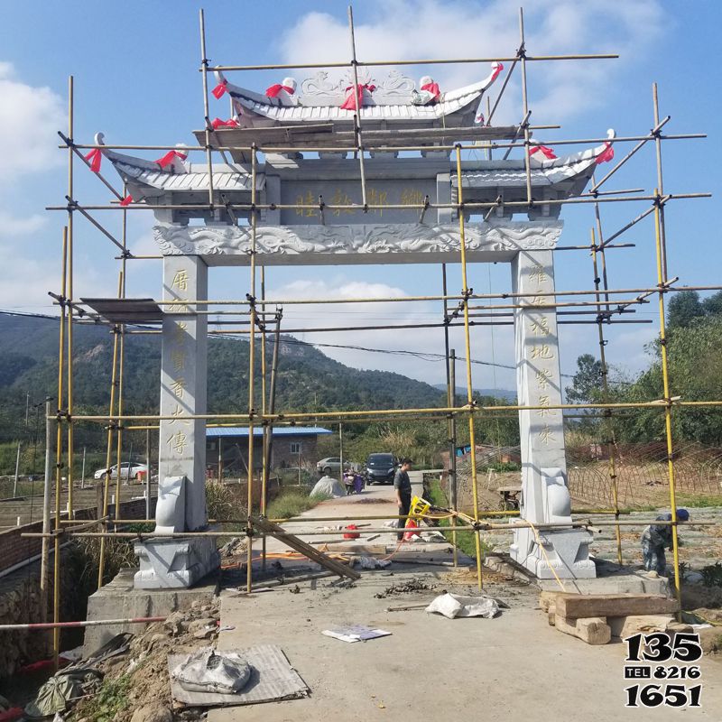 牌坊雕塑-村莊單門浮雕斗拱門樓牌坊石雕 牌坊雕塑-村莊單門浮雕斗拱門樓牌坊石雕高清圖片