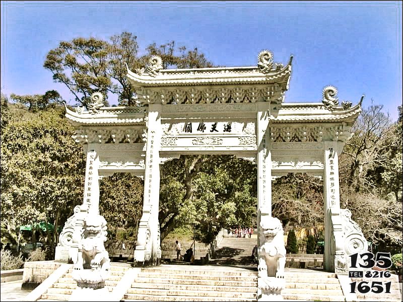 牌坊雕塑-大理石芝麻白寺廟山門石雕牌坊 牌坊雕塑-大理石芝麻白寺廟山門石雕牌坊高清圖片