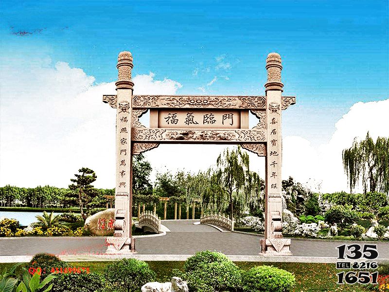 牌坊雕塑-公園景觀擺放簡易單門柱花崗巖門牌樓雕塑 牌坊雕塑-公園景觀擺放簡易單門柱花崗巖門牌樓雕塑高清圖片