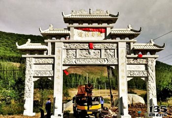 牌坊雕塑-寺院山門青石仿古建筑斗拱門樓牌坊