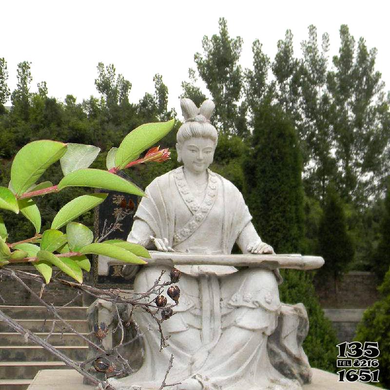 琴雕塑-戶外景區公園一位彈琴的古代女子石雕琴雕塑 琴雕塑-戶外景區公園一位彈琴的古代女子石雕琴雕塑