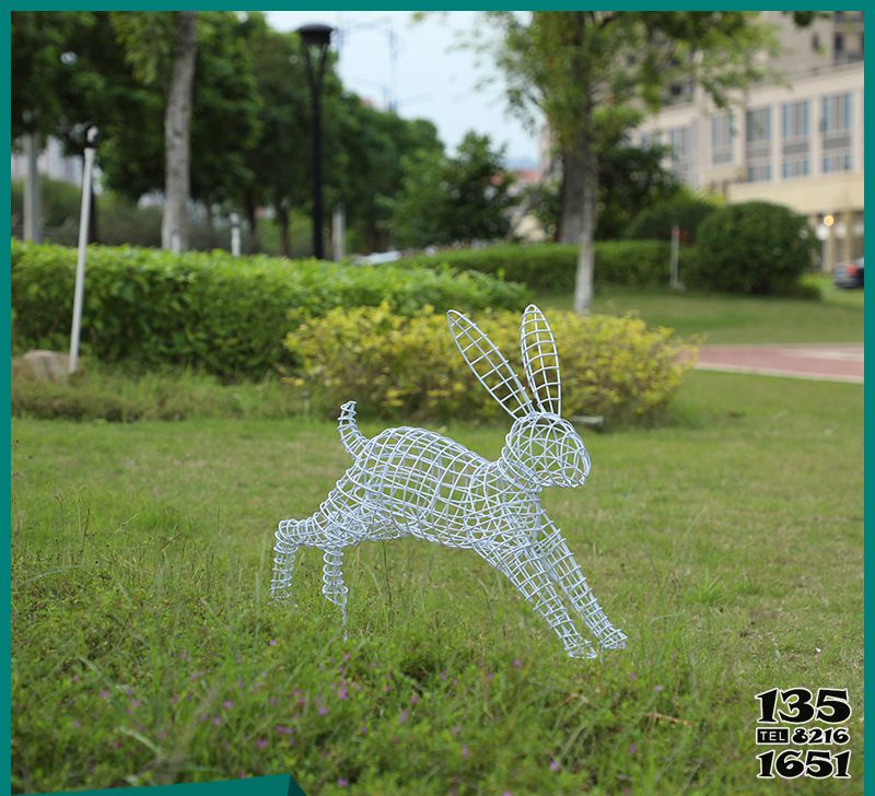兔子雕塑-草坪不銹鋼鐵藝鏤空跳躍的兔子雕塑 兔子雕塑-草坪不銹鋼鐵藝鏤空跳躍的兔子雕塑