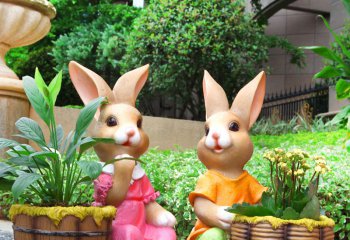 兔子雕塑-戶外公園裝飾品擺件玻璃鋼彩繪兔子雕塑