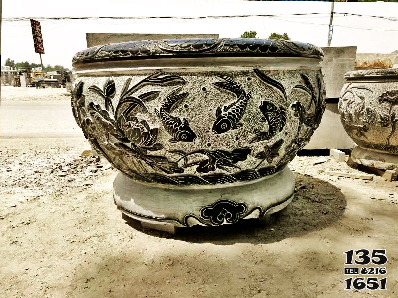 缸雕塑-青石石雕仿古石雕雙魚缸雕塑 缸雕塑-青石石雕仿古石雕雙魚缸雕塑高清圖片