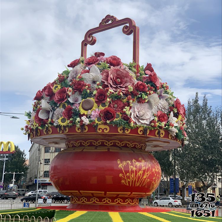 花籃雕塑-玻璃鋼彩繪大型戶外景觀大花籃雕塑 花籃雕塑-玻璃鋼彩繪大型戶外景觀大花籃雕塑高清圖片