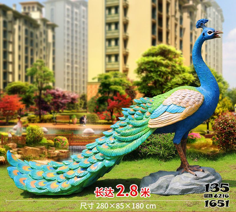 孔雀雕塑-草坪公園擺放的長嘯的玻璃鋼彩繪孔雀雕塑 孔雀雕塑-草坪公園擺放的長嘯的玻璃鋼彩繪孔雀雕塑高清圖片
