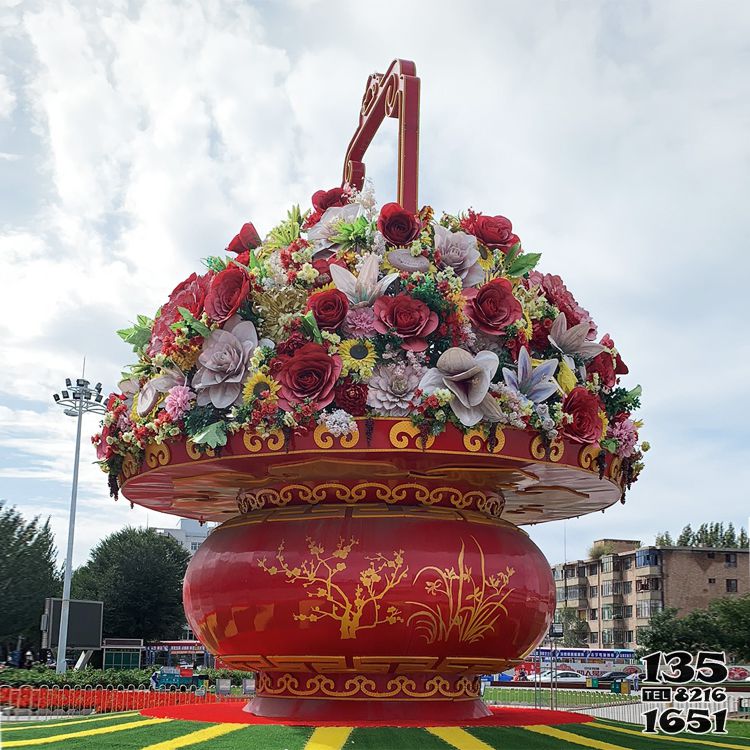花籃雕塑-喜迎國慶天安門玻璃鋼大花籃雕塑 花籃雕塑-喜迎國慶天安門玻璃鋼大花籃雕塑高清圖片