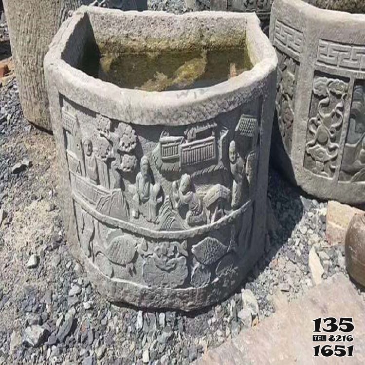 缸雕塑-庭院石雕水缸青石做舊仿古浮雕缸雕塑 缸雕塑-庭院石雕水缸青石做舊仿古浮雕缸雕塑高清圖片