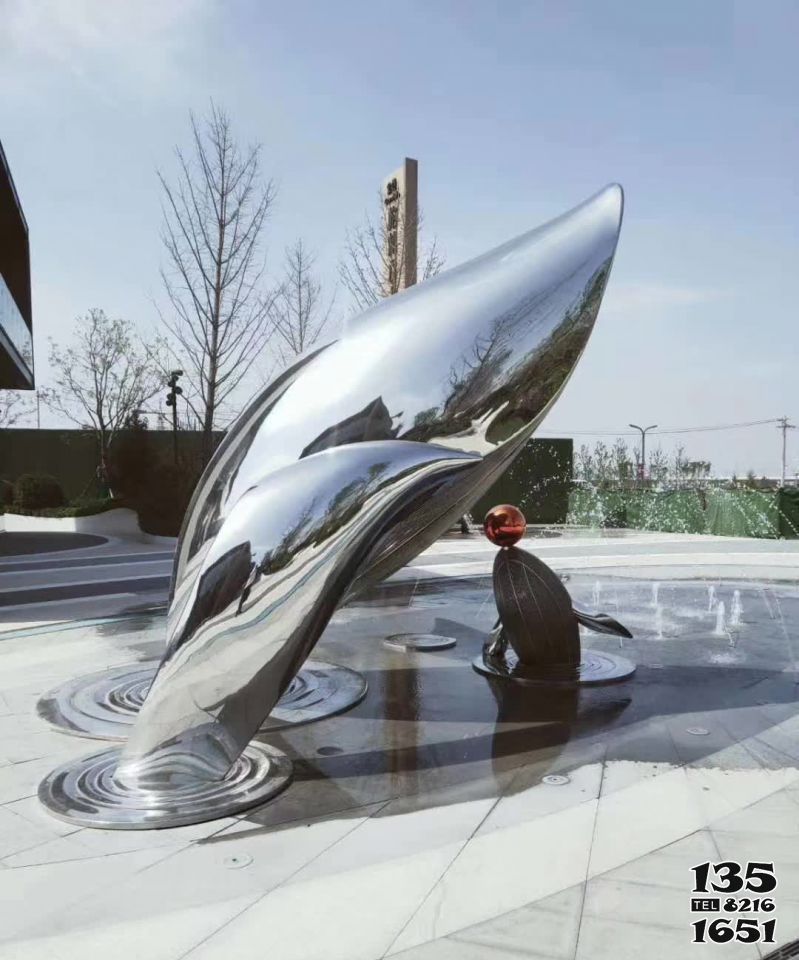 海豚雕塑-戶外街道三只抽象不銹鋼海豚雕塑 海豚雕塑-戶外街道三只抽象不銹鋼海豚雕塑高清圖片