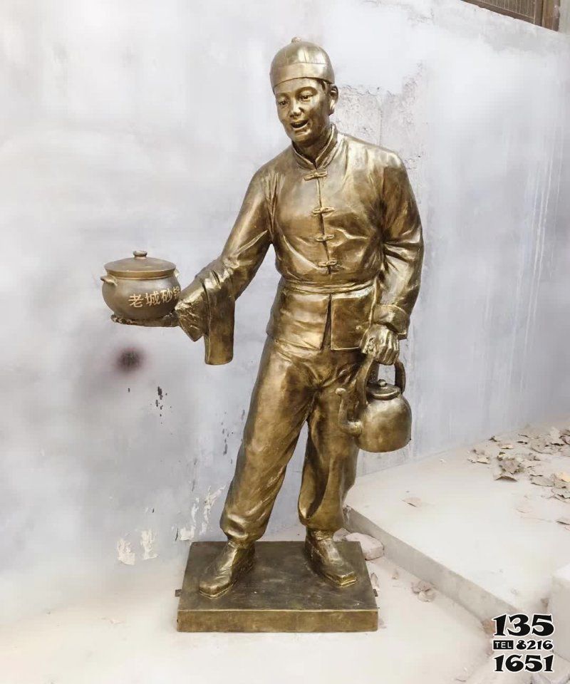 店小二雕塑-酒店美食店小二端砂鍋人物玻璃鋼仿銅雕 店小二雕塑-酒店美食店小二端砂鍋人物玻璃鋼仿銅雕高清圖片