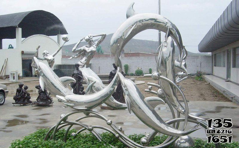 海豚雕塑-游樂園一群活躍的不銹鋼海豚雕塑 海豚雕塑-游樂園一群活躍的不銹鋼海豚雕塑高清圖片