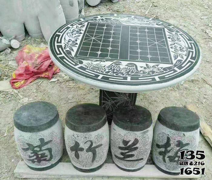 桌椅雕塑-公園景觀梅蘭竹菊象棋石雕桌凳 桌椅雕塑-公園景觀梅蘭竹菊象棋石雕桌凳高清圖片