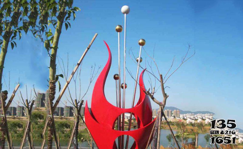 火苗雕塑-園林湖邊擺放花型不銹鋼火苗雕塑 火苗雕塑-園林湖邊擺放花型不銹鋼火苗雕塑高清圖片