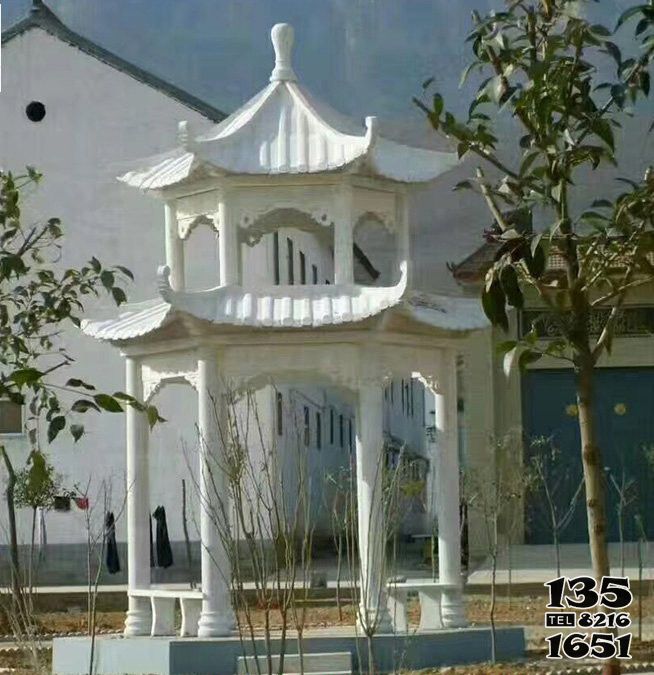 涼亭雕塑-村莊文化廣場擺放漢白玉雙層涼亭雕塑 涼亭雕塑-村莊文化廣場擺放漢白玉雙層涼亭雕塑高清圖片
