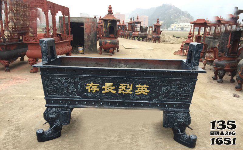 香爐雕塑-陵園戶外擺放鑄鐵長形平口噴漆香爐雕塑 香爐雕塑-陵園戶外擺放鑄鐵長形平口噴漆香爐雕塑高清圖片
