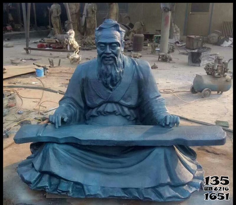 孔子雕塑-校園孔子彈琴玻璃鋼仿青銅雕塑 孔子雕塑-校園孔子彈琴玻璃鋼仿青銅雕塑高清圖片