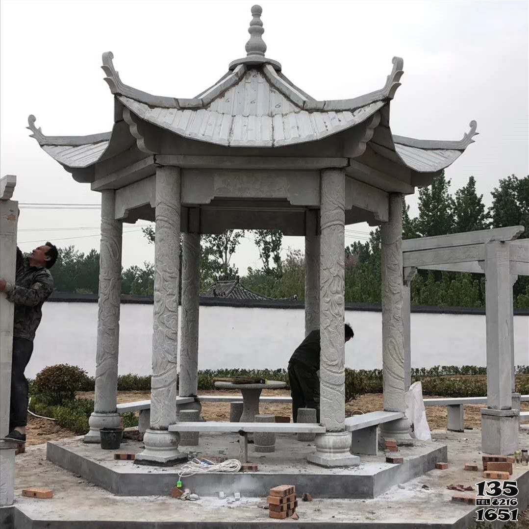 涼亭雕塑-公園庭院擺放仿古建筑六角雕刻長廊休閑涼亭 涼亭雕塑-公園庭院擺放仿古建筑六角雕刻長廊休閑涼亭高清圖片