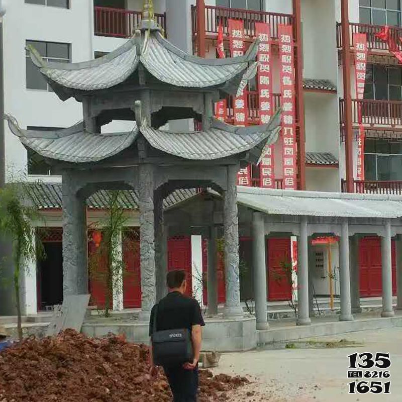 涼亭雕塑-景區庭院擺放青石雕刻長廊雙層休閑涼亭 涼亭雕塑-景區庭院擺放青石雕刻長廊雙層休閑涼亭高清圖片