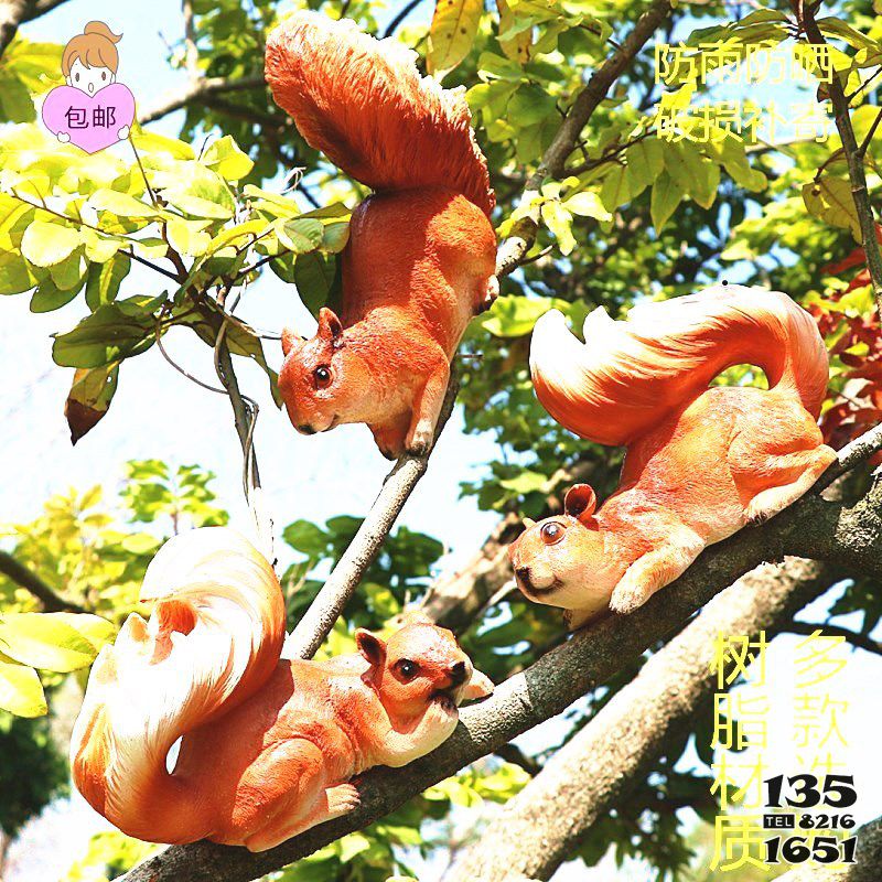 松鼠雕塑-叢林三只爬樹的樹脂彩繪松鼠雕塑 松鼠雕塑-叢林三只爬樹的樹脂彩繪松鼠雕塑高清圖片