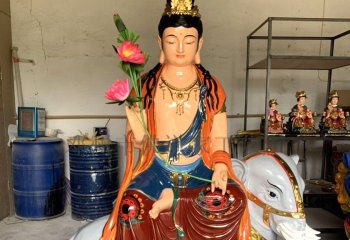 觀音雕塑-玻璃鋼彩繪寺廟坐著大象的觀音雕塑