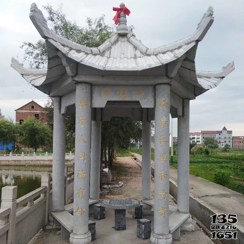 涼亭雕塑-農村池塘邊擺放青石仿古納涼休息涼亭 涼亭雕塑-農村池塘邊擺放青石仿古納涼休息涼亭