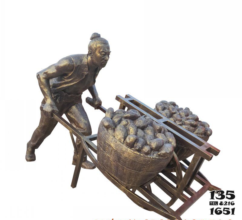 農(nóng)耕雕塑-商業(yè)街農(nóng)人推車回家人物鑄造銅雕塑 農(nóng)耕雕塑-商業(yè)街農(nóng)人推車回家人物鑄造銅雕塑高清圖片