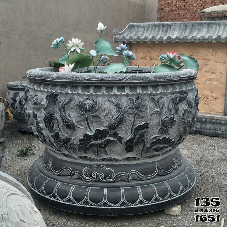 缸雕塑-庭院老青石荷花魚缸雕塑 缸雕塑-庭院老青石荷花魚缸雕塑高清圖片