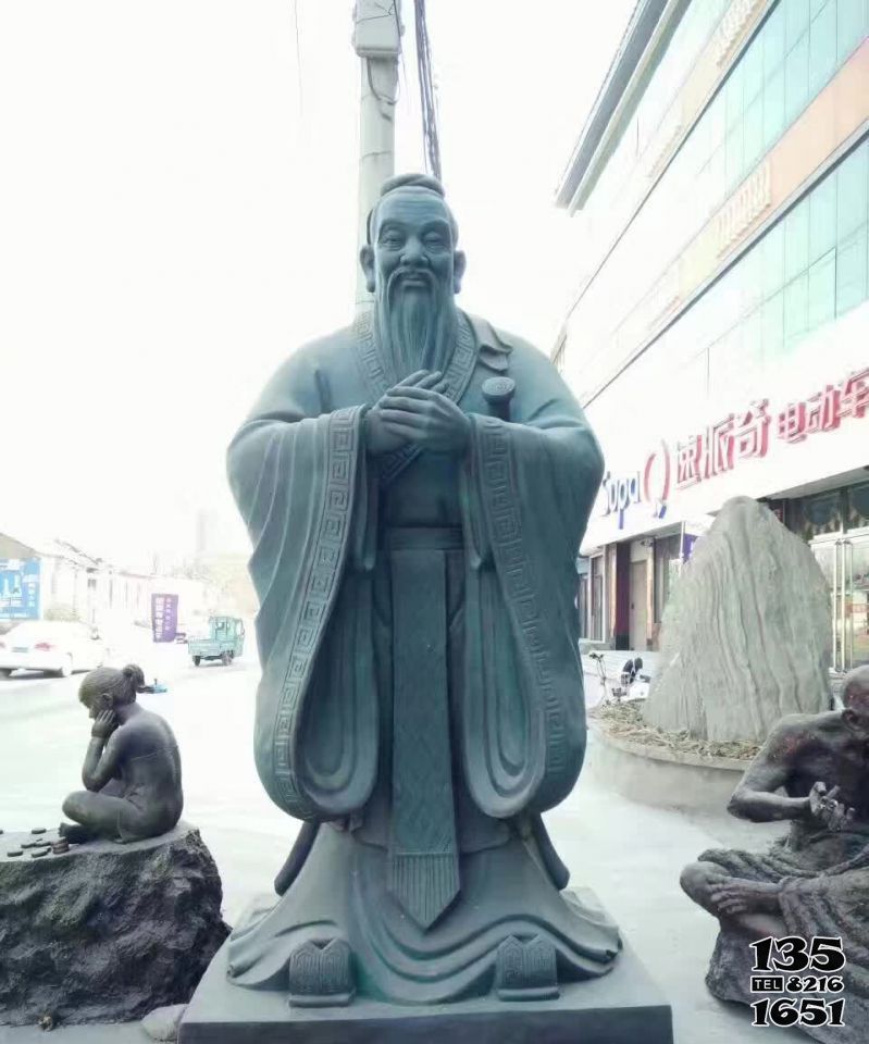 孔子雕塑-步行街擺放教育家歷史名人孔子玻璃鋼仿青銅雕塑 孔子雕塑-步行街擺放教育家歷史名人孔子玻璃鋼仿青銅雕塑高清圖片