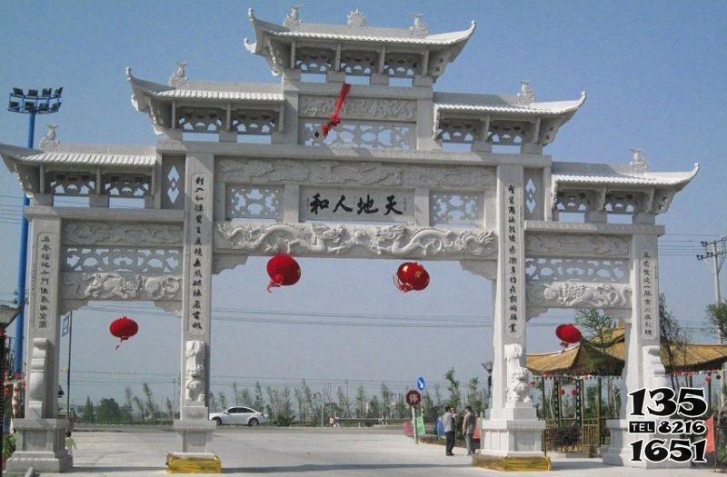 牌坊雕塑-大型漢白玉鏤空三門五樓牌坊石雕 牌坊雕塑-大型漢白玉鏤空三門五樓牌坊石雕高清圖片