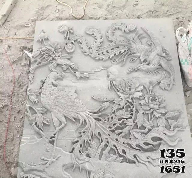 鳳凰雕塑-漢白玉石板石雕浮雕鳳凰雕塑 鳳凰雕塑-漢白玉石板石雕浮雕鳳凰雕塑高清圖片