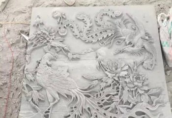 鳳凰雕塑-漢白玉石板石雕浮雕鳳凰雕塑