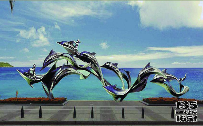 海豚雕塑-海邊一群游來游去的不銹鋼海豚雕塑 海豚雕塑-海邊一群游來游去的不銹鋼海豚雕塑高清圖片