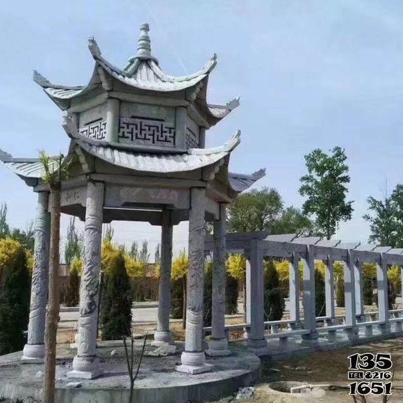 涼亭雕塑-公園景區雙層浮雕鏤空長廊石雕休閑涼亭 涼亭雕塑-公園景區雙層浮雕鏤空長廊石雕休閑涼亭高清圖片