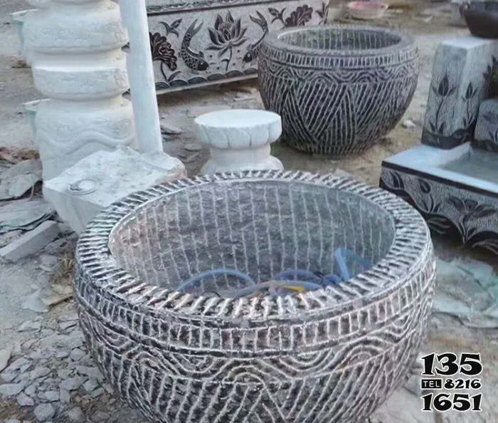 缸雕塑-仿古招財(cái)庭院石雕紋路缸雕塑 缸雕塑-仿古招財(cái)庭院石雕紋路缸雕塑高清圖片