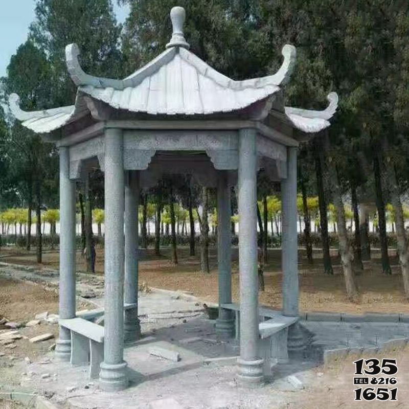 涼亭雕塑-公園景觀擺放休息青石六角座椅涼亭 涼亭雕塑-公園景觀擺放休息青石六角座椅涼亭高清圖片